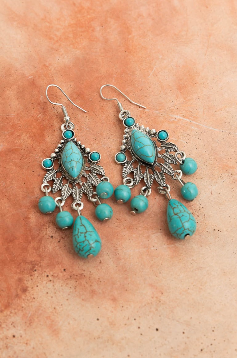 Vintage Turquoise Silver Chandelier Earrings - NeoKira Unlimited