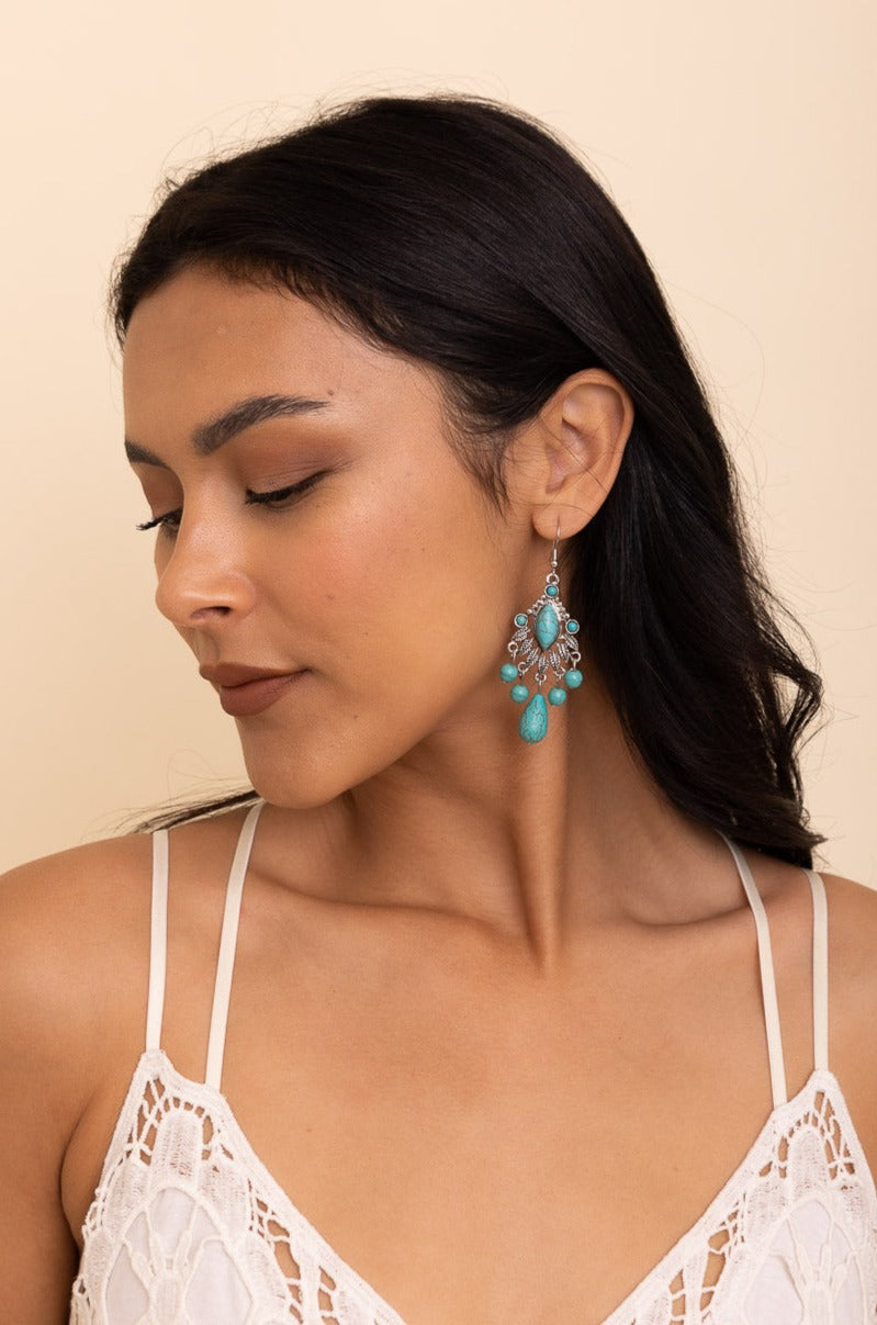 Vintage Turquoise Silver Chandelier Earrings - NeoKira Unlimited