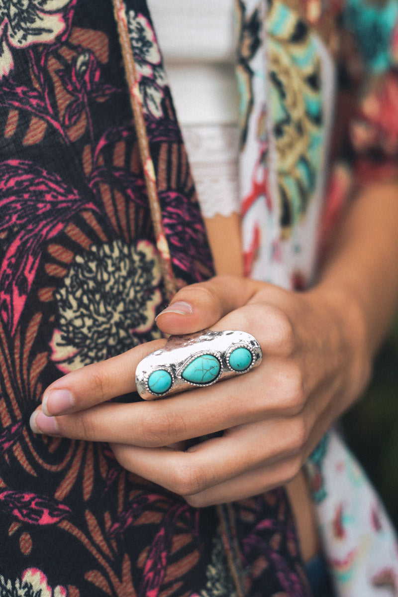 Waterfall Droplet Turquoise Stone Ring Adjustable Ring Leto Collection   