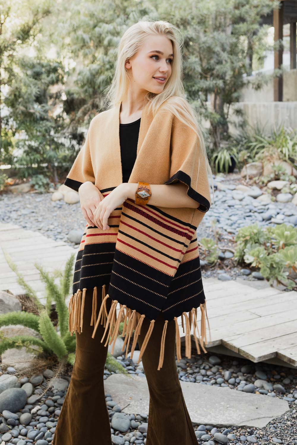 Western Luxe Fringed Ruana Ponchos Leto Collection   