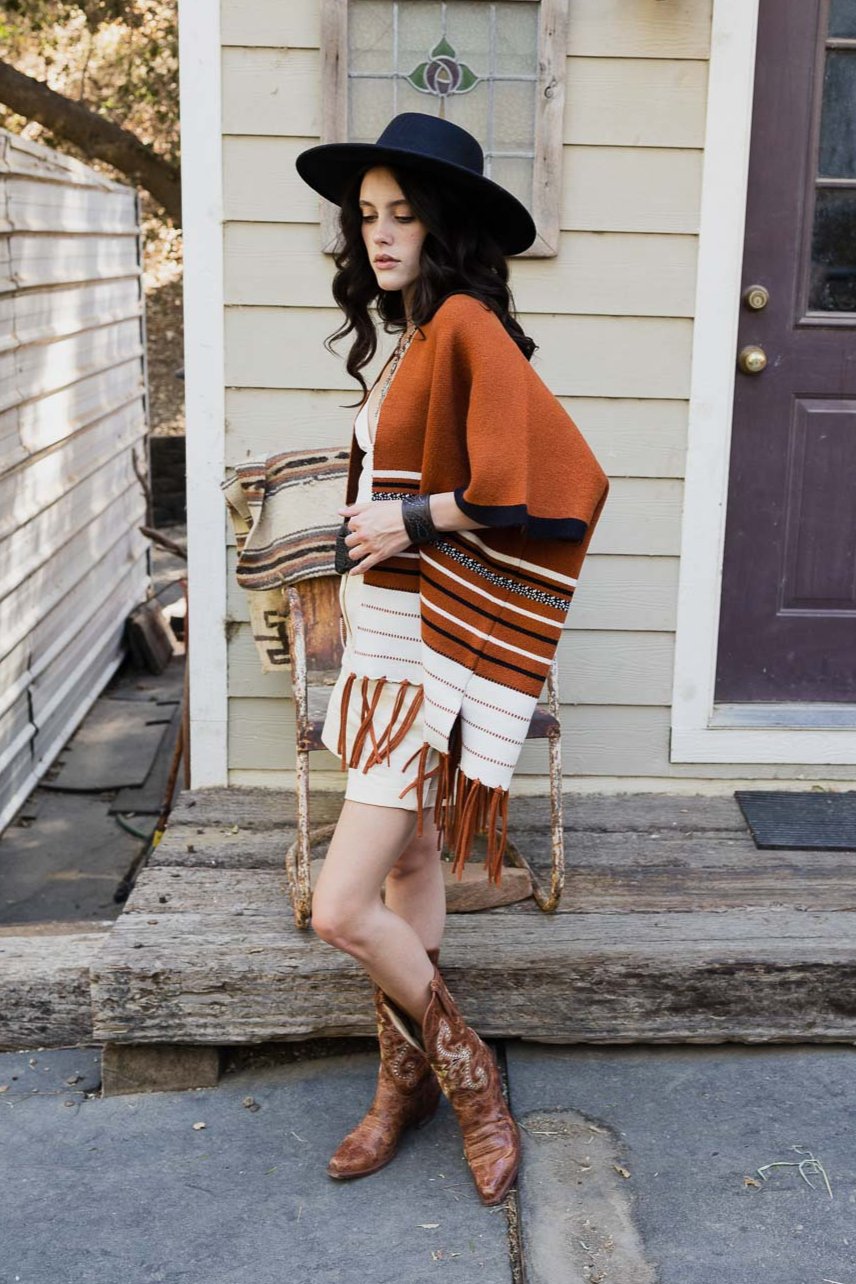 Western Luxe Fringed Ruana - NeoKira Unlimited