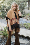 Western Luxe Fringed Ruana Ponchos Leto Collection Tan  