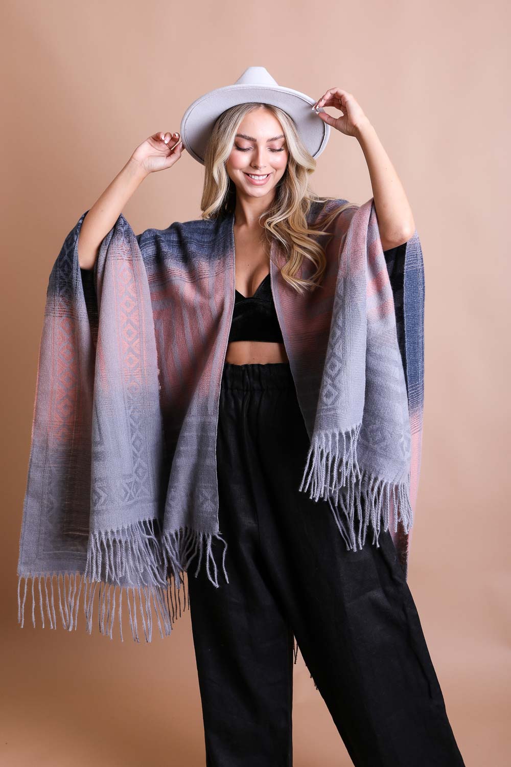 Western Style Colorblend Tassel Serape Ponchos