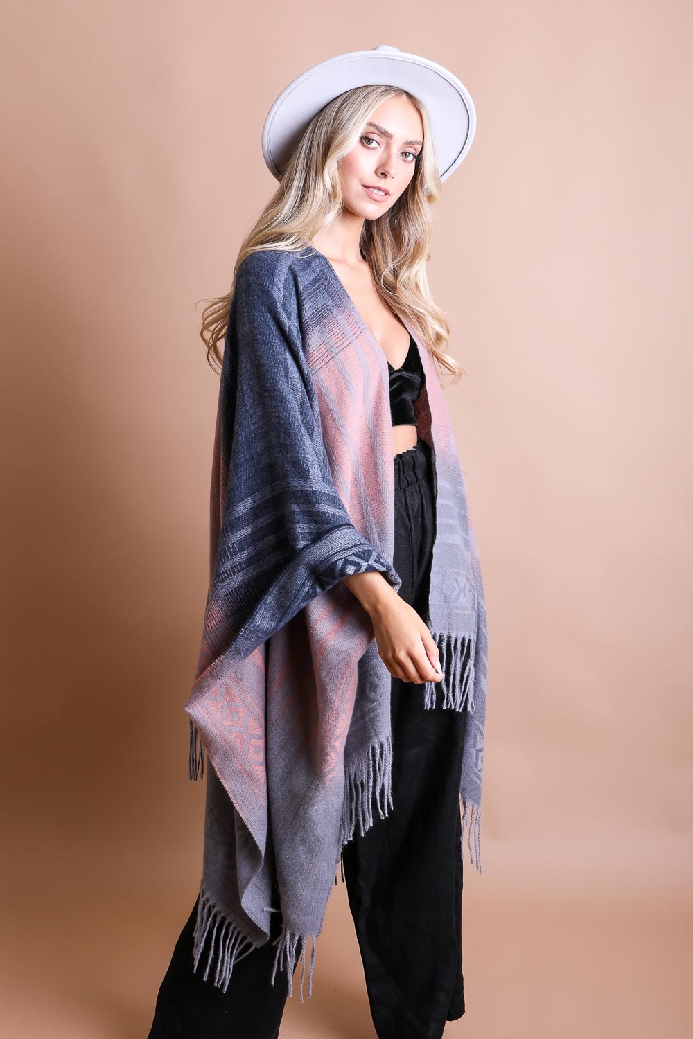 Western Style Colorblend Tassel Serape Ponchos