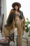 Western Style Colorblend Tassel Serape Ponchos Khaki