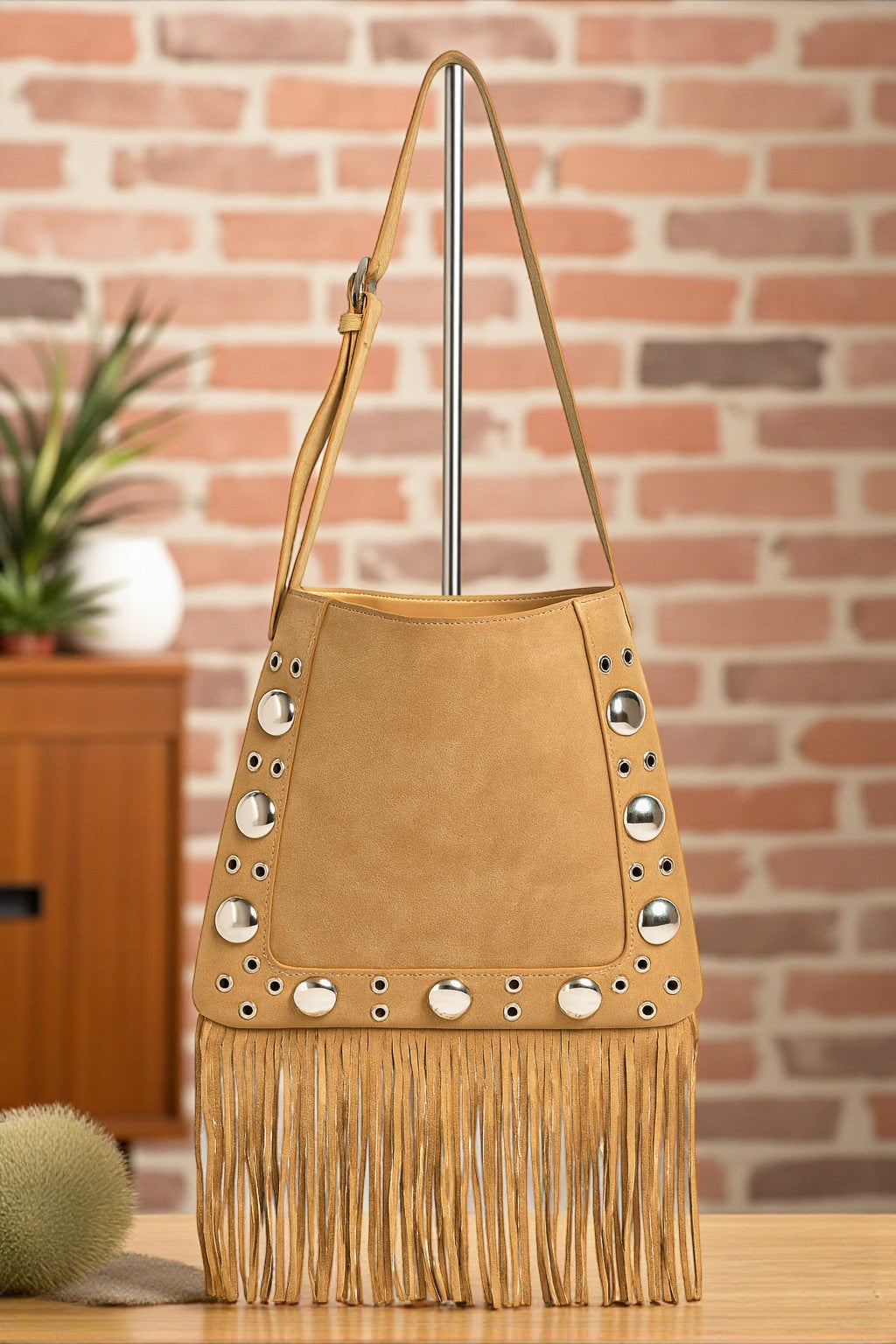 Boho Chic Faux Suede Grommet Accent Fringe Tote Bag - NeoKira Unlimited