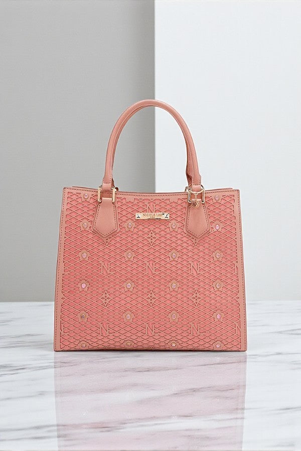 Nicole Lee USA Gracie Quiet Luxury Structured Tote Laser-Cut Motifs - NeoKira Unlimited