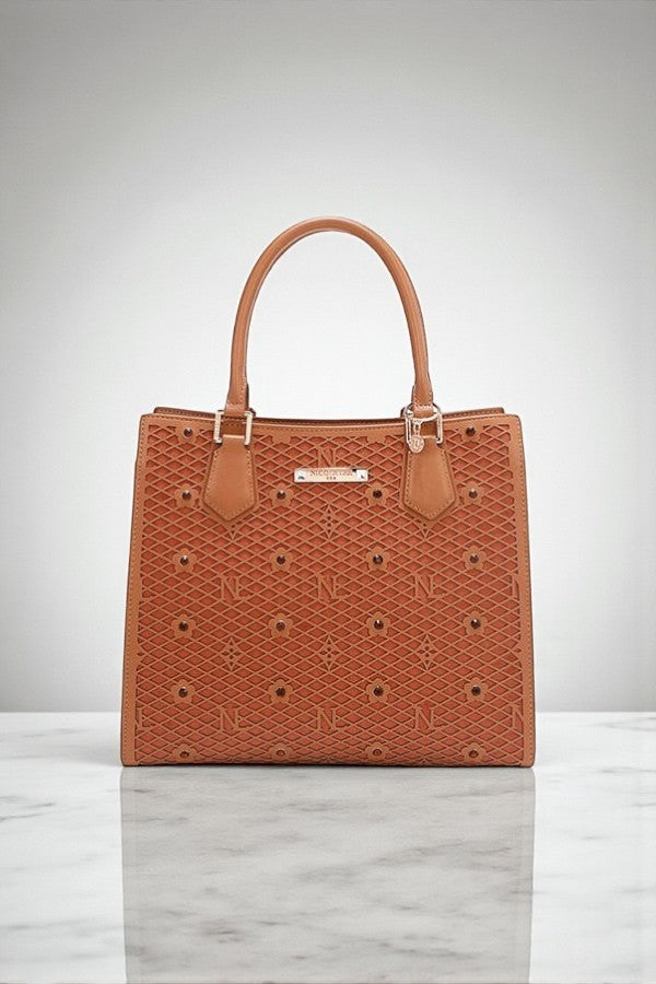 Nicole Lee USA Gracie Quiet Luxury Structured Tote Laser-Cut Motifs - NeoKira Unlimited