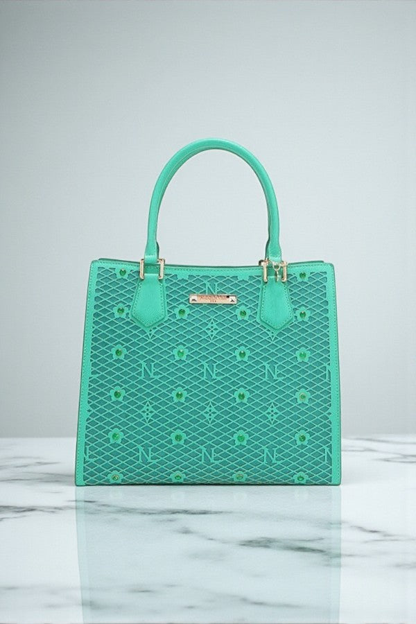 Nicole Lee USA Gracie Quiet Luxury Structured Tote Laser-Cut Motifs - NeoKira Unlimited