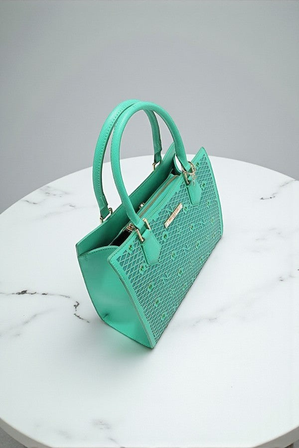 Nicole Lee USA Gracie Quiet Luxury Structured Tote Laser-Cut Motifs - NeoKira Unlimited