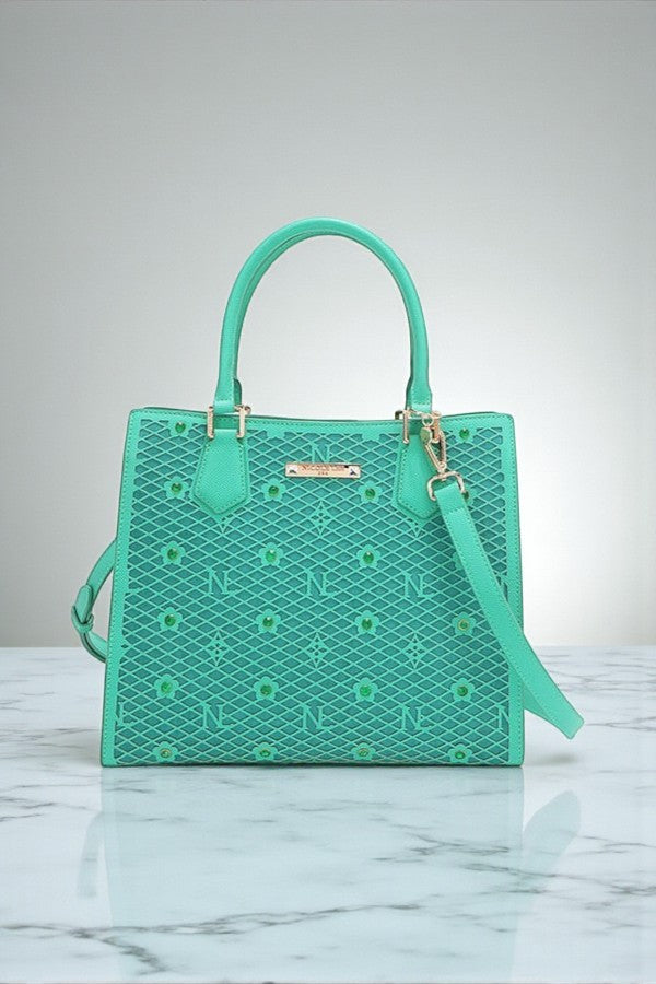 Nicole Lee USA Gracie Quiet Luxury Structured Tote Laser-Cut Motifs - NeoKira Unlimited