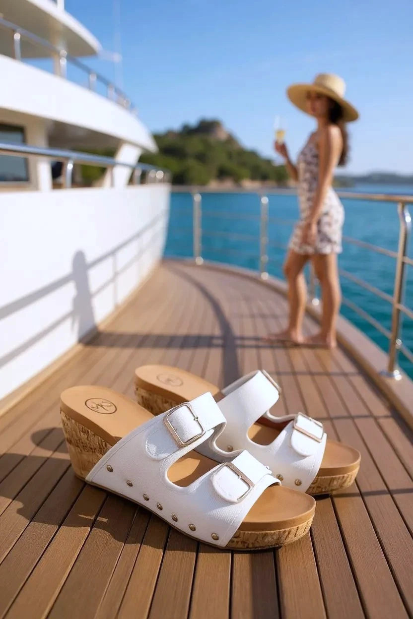 CADE Women’s Cork Design Wedge Platform Raffia Sandals - NeoKira Unlimited