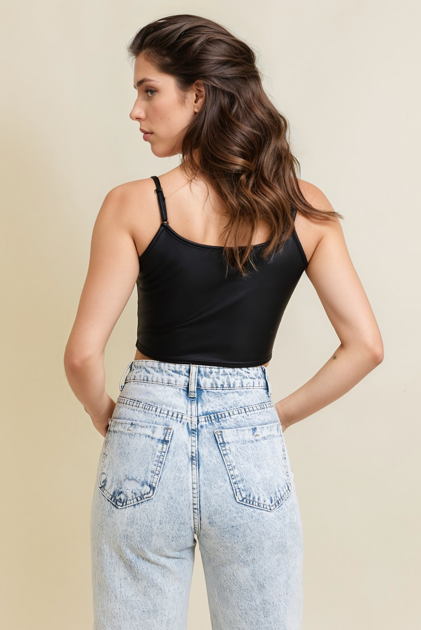 Leatherette Strappy Crop Cami Top - NeoKira Unlimited