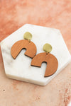 Wooden Modern Arch Shaped Earring Earrings Leto Collection Camel  