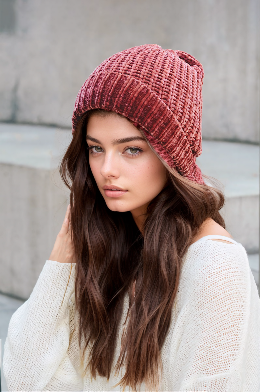 Soft Chenille Beanie Hats & Hair Leto Collection Raspberry  