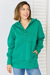 Zenana Half Snap Long Sleeve Hoodie Hooded Top Trendsi K Green S 