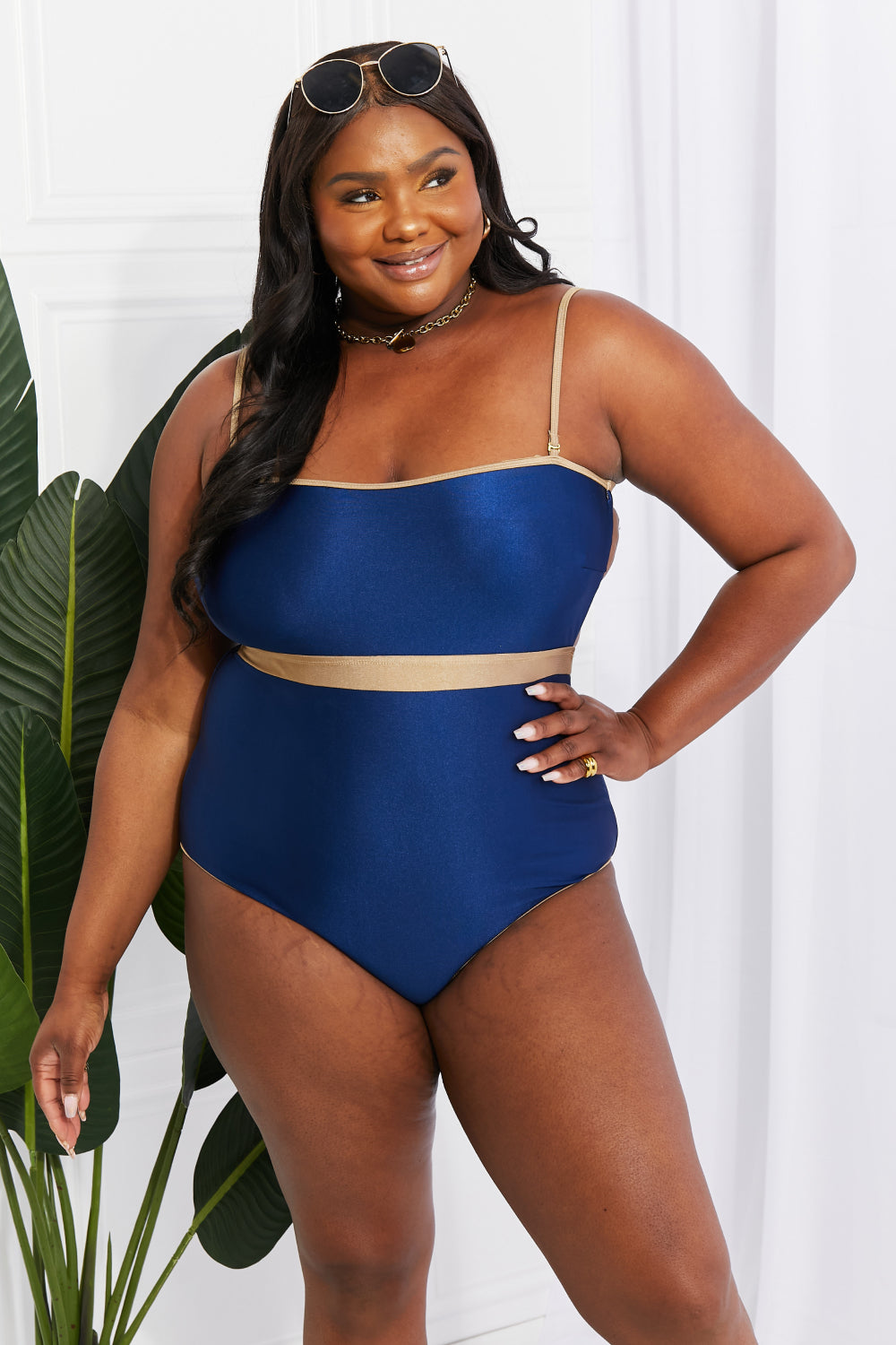 Marina West Swim Wave Break Contrast Trim One-Piece Swimsuit Trendsi Navy S 