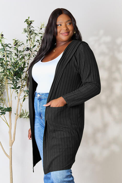 Basic Bae Full Size Ribbed Open Front Long Sleeve Cardigan - NeoKira Unlimited