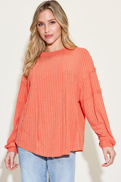 Basic Bae Full Size Ribbed Round Neck Long Sleeve T-Shirt - NeoKira Unlimited
