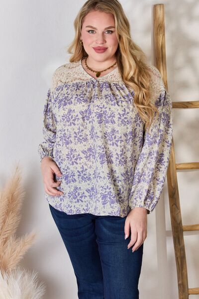 Hailey & Co Full Size Lace Detail Printed Blouse - NeoKira Unlimited