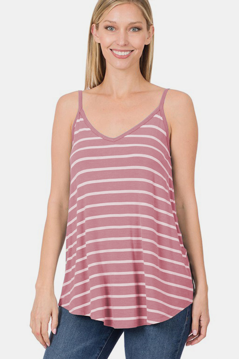 Zenana Striped Curved Hem Cami - NeoKira Unlimited