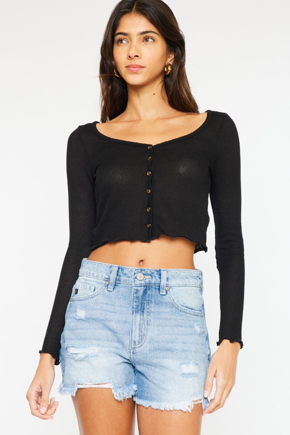 Kancan High Waist Frayed Denim Shorts - NeoKira Unlimited