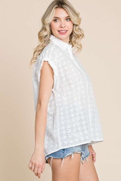 Culture Code Eyelet Crisscross Back Button Up Shirt Top Trendsi   