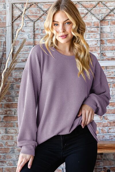 Heimish Full Size Round Neck Dropped Shoulder Blouse - NeoKira Unlimited