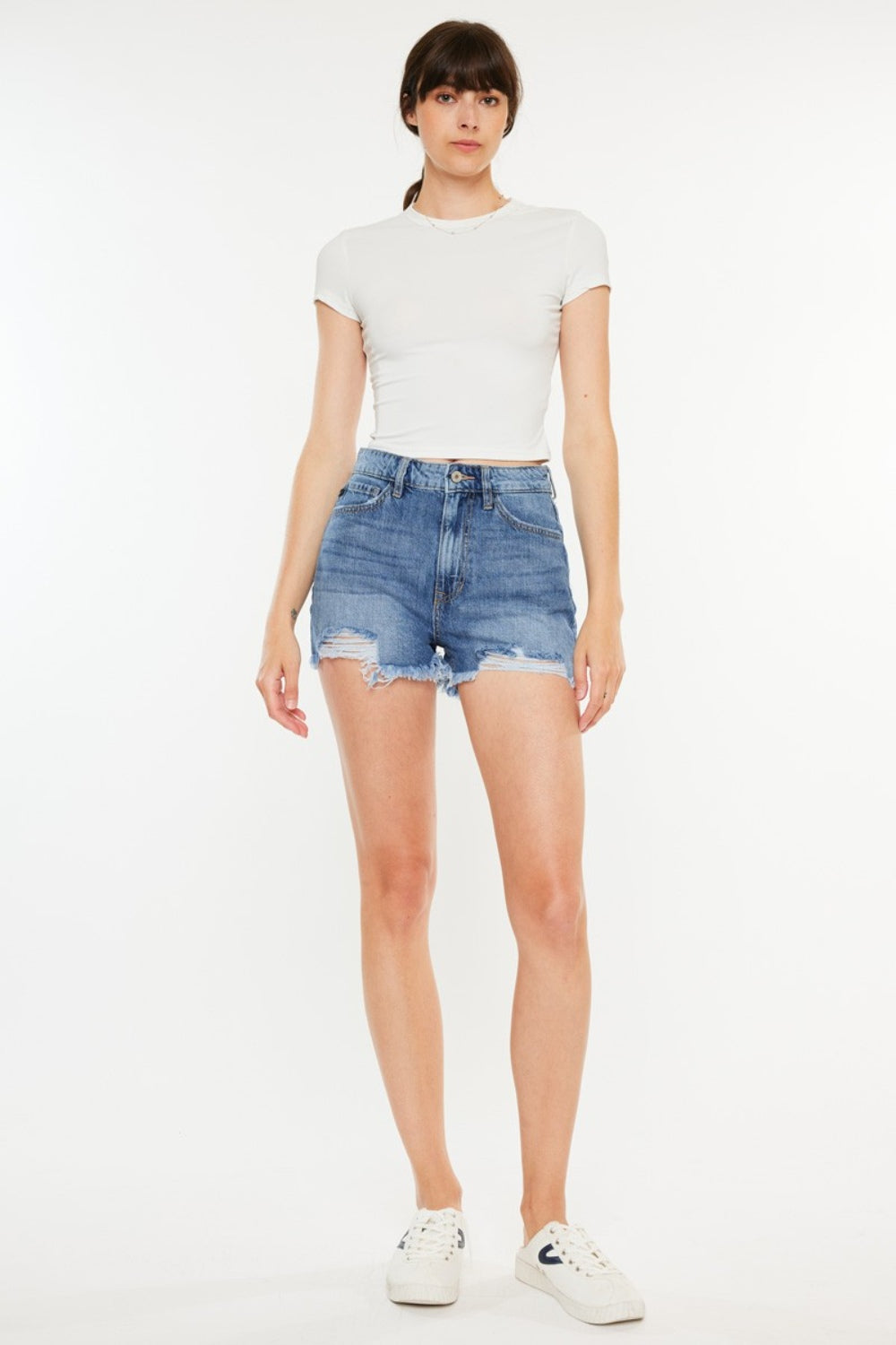 Kancan Distressed Raw Hem High Waist Denim Shorts Denim Shorts Trendsi MED 0(23) 