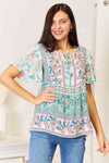 Double Take Floral Tie Neck Short Sleeve Blouse Top Trendsi   