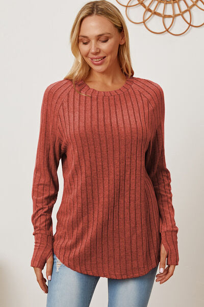 Basic Bae Full Size Ribbed Thumbhole Sleeve T-Shirt - NeoKira Unlimited