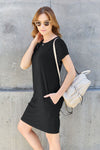 Basic Bae Full Size Round Neck Short Sleeve Dress with Pockets Mini Dress Trendsi   