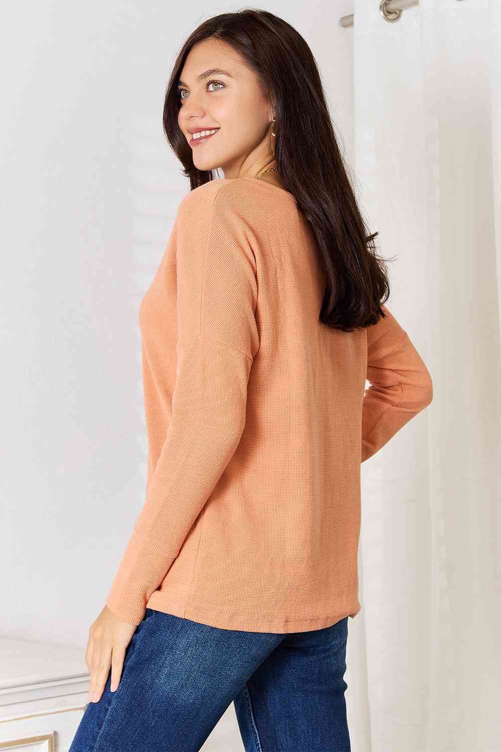 Basic Bae Half Button Long Sleeve Top - NeoKira Unlimited