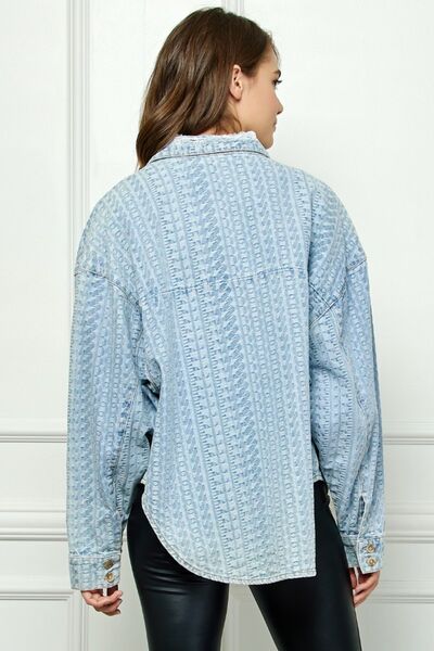 Veveret Button Up Dropped Shoulder Denim Top Jacket Trendsi   