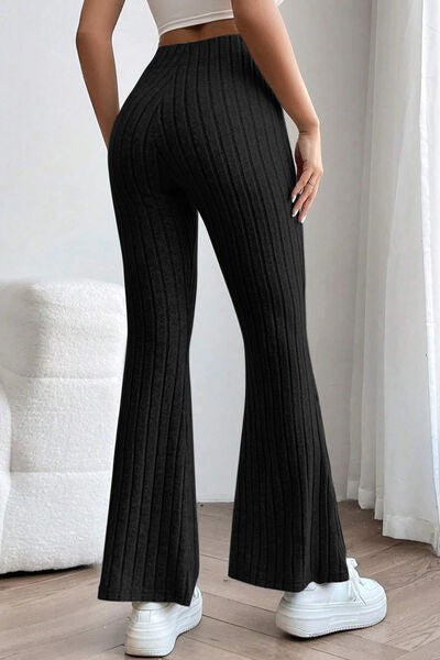 Basic Bae Full Size Ribbed High Waist Flare Pants - NeoKira Unlimited