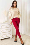 Double Take Striped Boat Neck Sweater Sweater Trendsi   