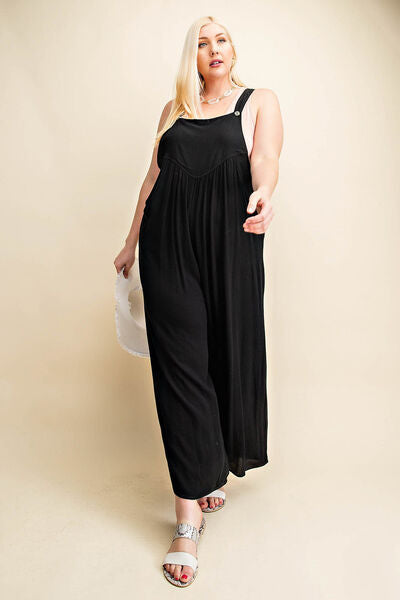Kori America Full Size Sleeveless Ruched Wide Leg Overalls - NeoKira Unlimited