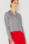 Marina West Swim Pleated Cropped Button Up Shirt Shirt Trendsi Gray S/M 