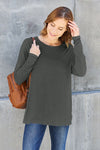 Basic Bae Full Size Round Neck Dropped Shoulder Shirt Top Trendsi Charcoal S 