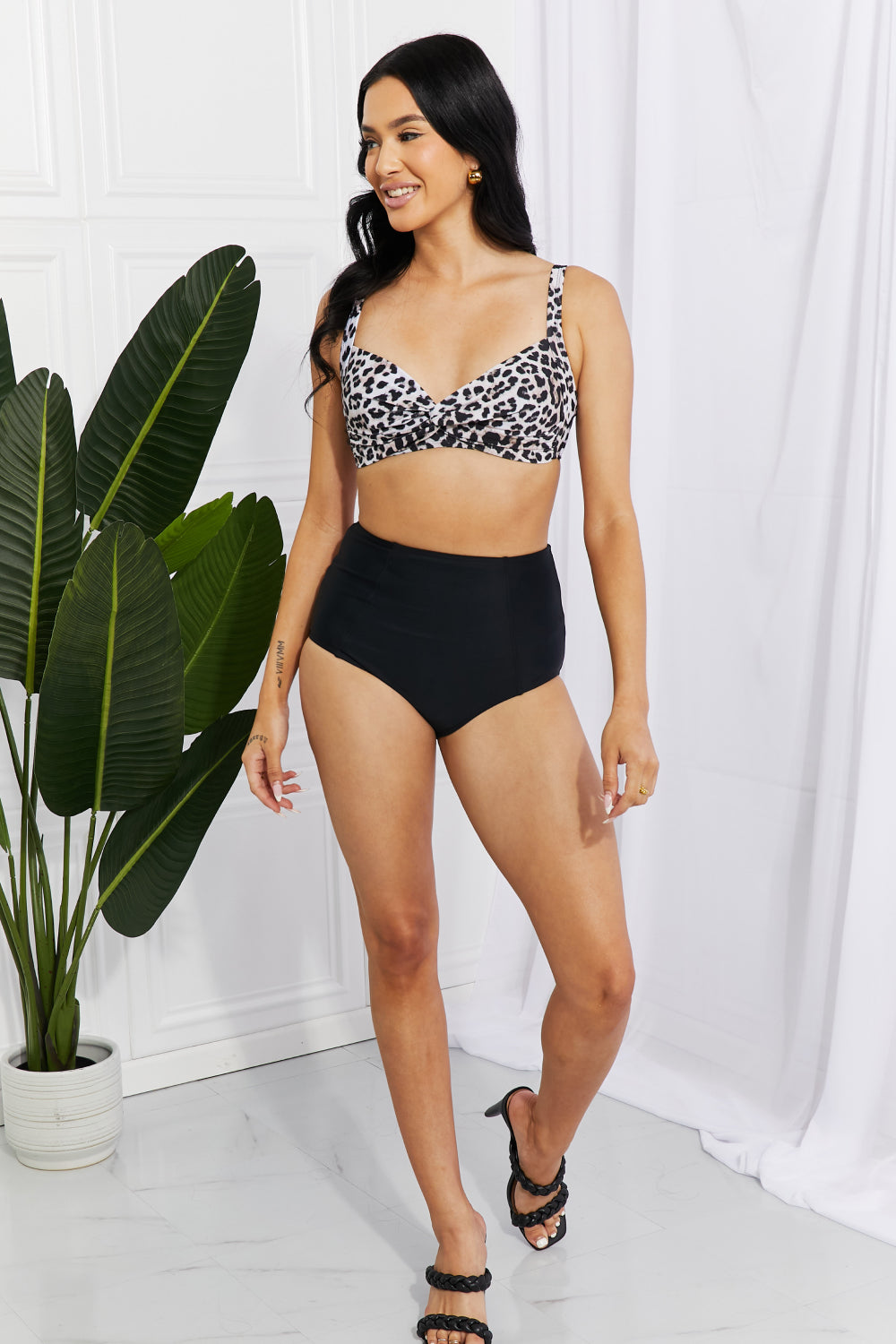 Marina West Swim Take A Dip Twist High-Rise Bikini in Leopard Bikini Trendsi   