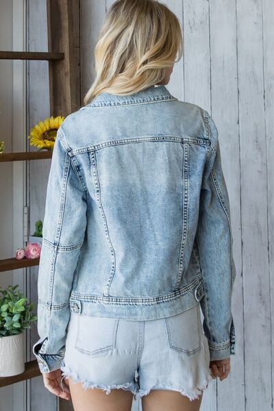 Veveret Distressed Button Up Denim Jacket Jacket Trendsi   