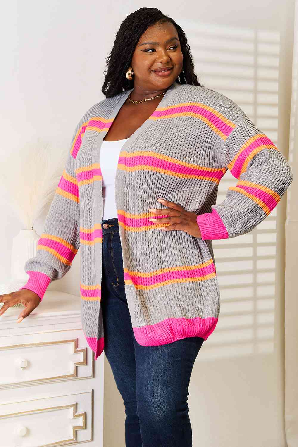 Woven Right Ribbed Long Sleeve Cardigan Cardigan Trendsi   