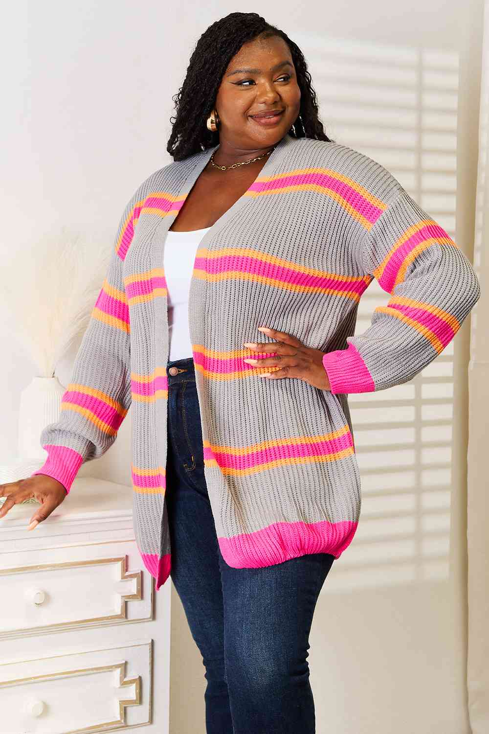 Woven Right Ribbed Long Sleeve Cardigan - NeoKira Unlimited