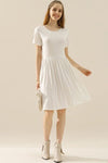 Ninexis Full Size Round Neck Ruched Dress with Pockets Mini Dress Trendsi WHITE S 