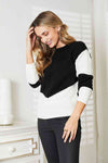 Woven Right Two-Tone Openwork Rib-Knit Sweater Sweater Trendsi   