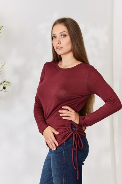 Culture Code Full Size Drawstring Round Neck Long Sleeve Top Top Trendsi   