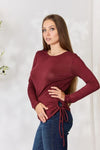 Culture Code Full Size Drawstring Round Neck Long Sleeve Top Top Trendsi   