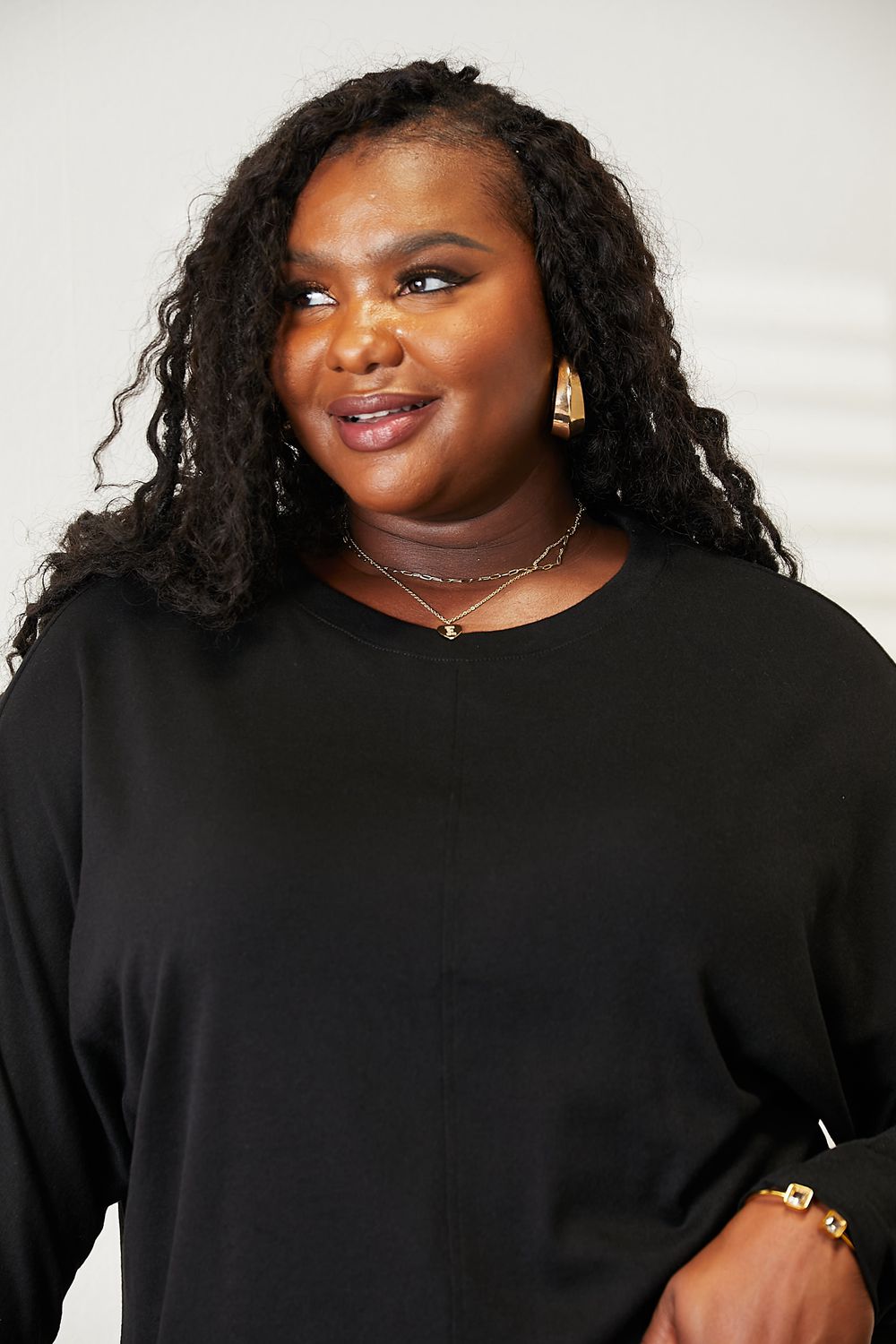 Double Take Seam Detail Round Neck Long Sleeve Top - NeoKira Unlimited