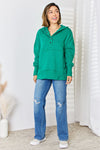 Zenana Half Snap Long Sleeve Hoodie Hooded Top Trendsi   