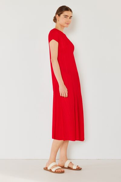 Marina West Swim Pleated Cap Sleeve A-Line Dress Midi Dress Trendsi   